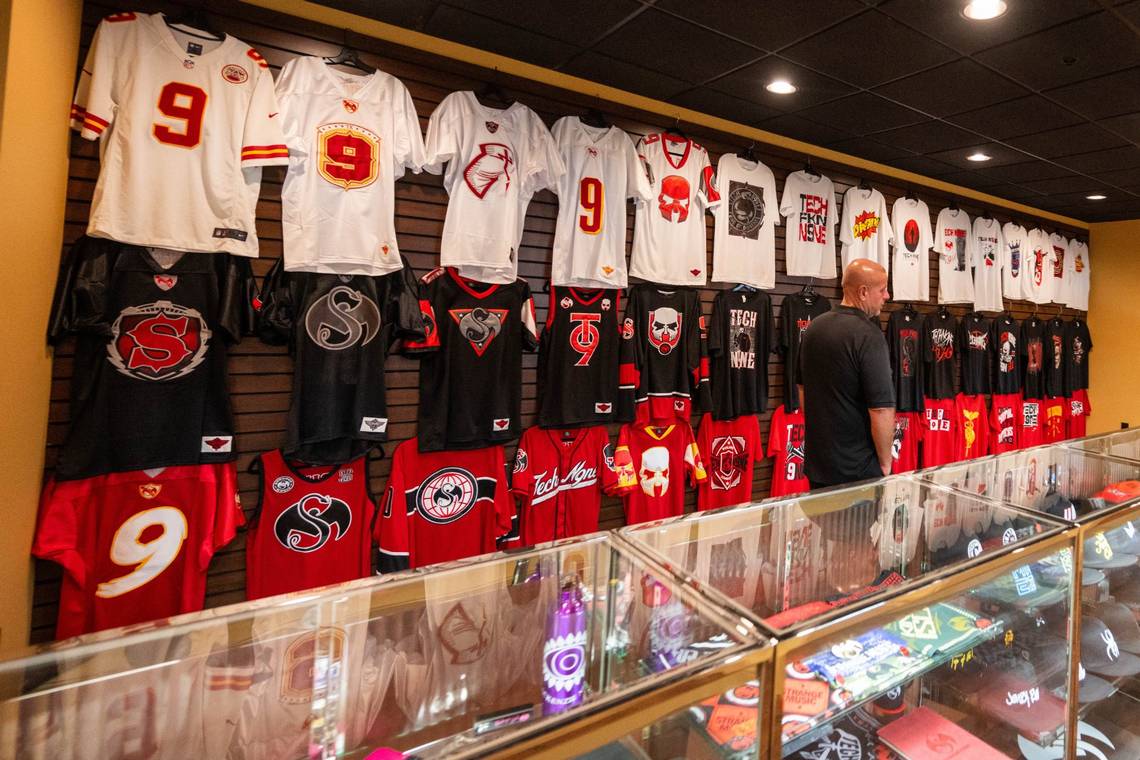 Strange Music merchandise showroom above the print shop
