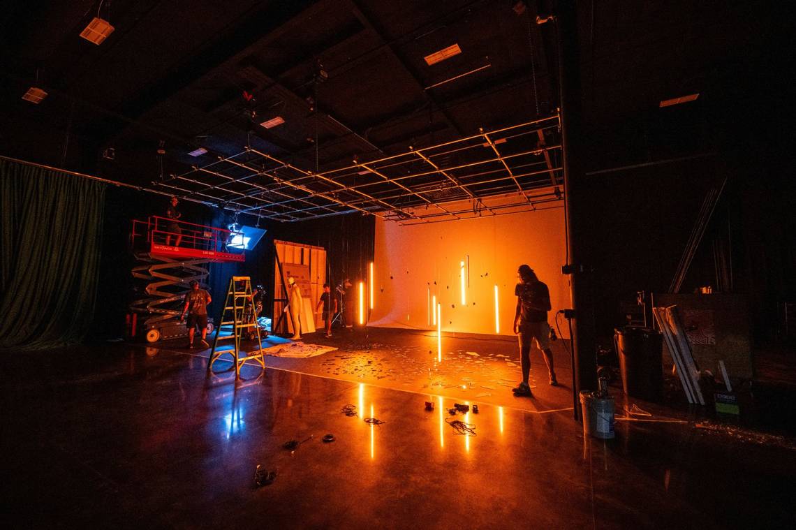 Large Strange Music soundstage with production lights