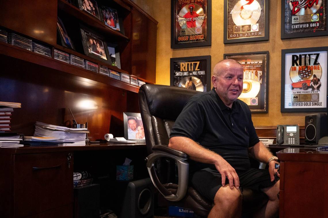 Travis O'Guin in his office at Strange Land Recording Studios